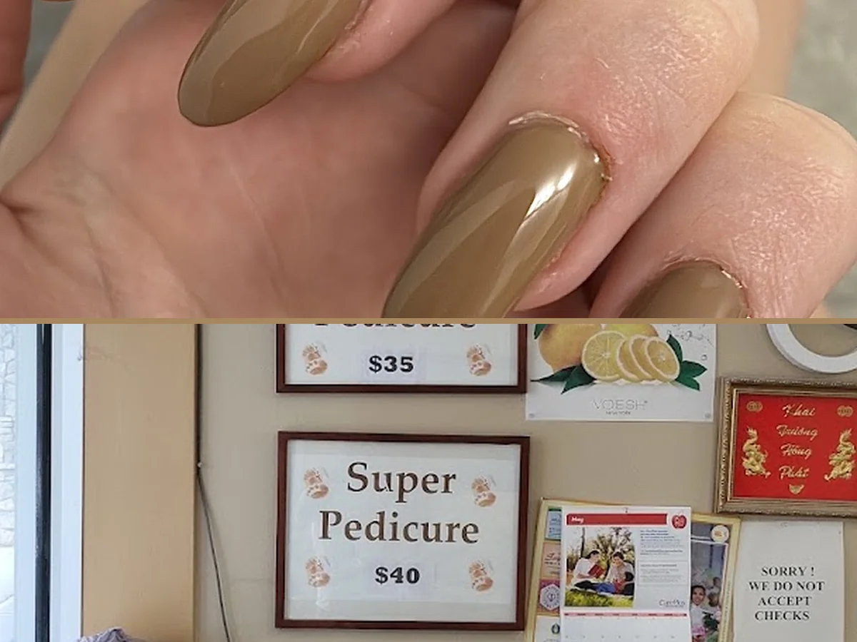 Manicure station with tools and bright polish colors.